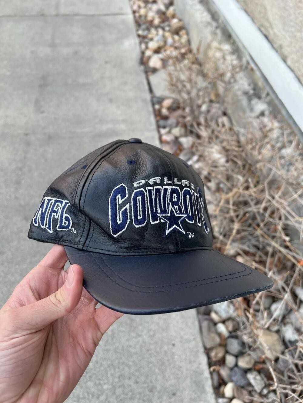 Dallas Cowboys 90s Vintage Drew Pearson Hat SnapBack Leather NFL Black